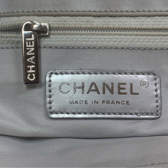 Chanel Rare Silver Travel Line Fabric Tote with Silver Leather Handles - Picture 13 of 17